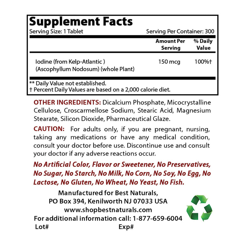 Best Naturals Kelp Supplement 150 Mcg Tablet, 300 Count - NewNest Australia