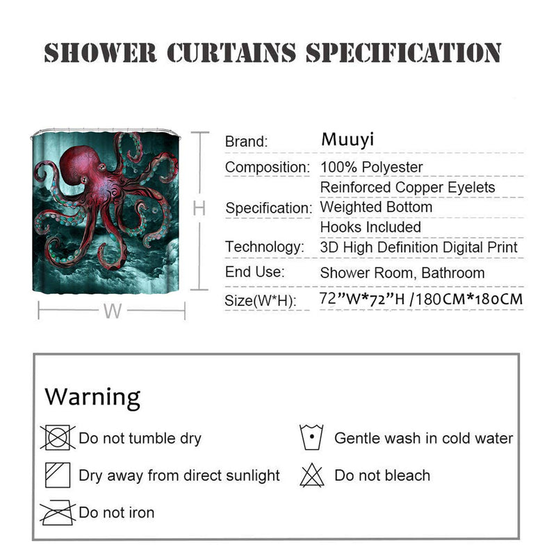 Muuyi Octopus Shower Curtain for Bathroom, Ocean Shower Curtain Nautical Kraken Shower Curtain - Fun Shower Curtain, Cloth Fabric Bath Decor Set with 12 Hooks 72 x 72 Inches - NewNest Australia