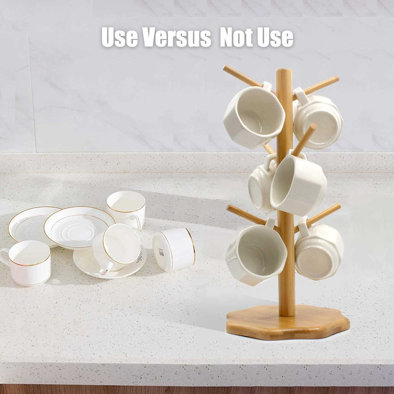 Mug Tree, Coffee Mug Tree, Bamboo Countertop Mug Tree Stand , Coffee Mug Holder Tree for Counter Stand with 6 Hooks, Octagon Base Coffee Cup Tree, Removable Mug Stands - NewNest Australia
