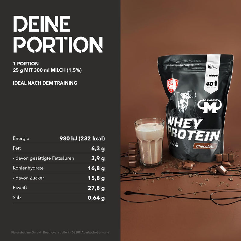 1kg Mammut Whey Protein protein shake - set including protein shaker, bar, powder bank or cup (chocolate, free Mammut shaker) chocolate - NewNest Australia