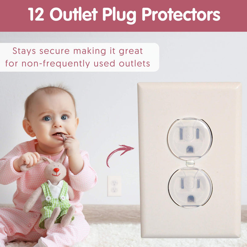 Wittle Self Closing Outlet Covers (6 White) Plus 12 Clear Plug Cover Outlet Protectors - Baby Proofing Outlets with Electrical Child Safety Kit - NewNest Australia