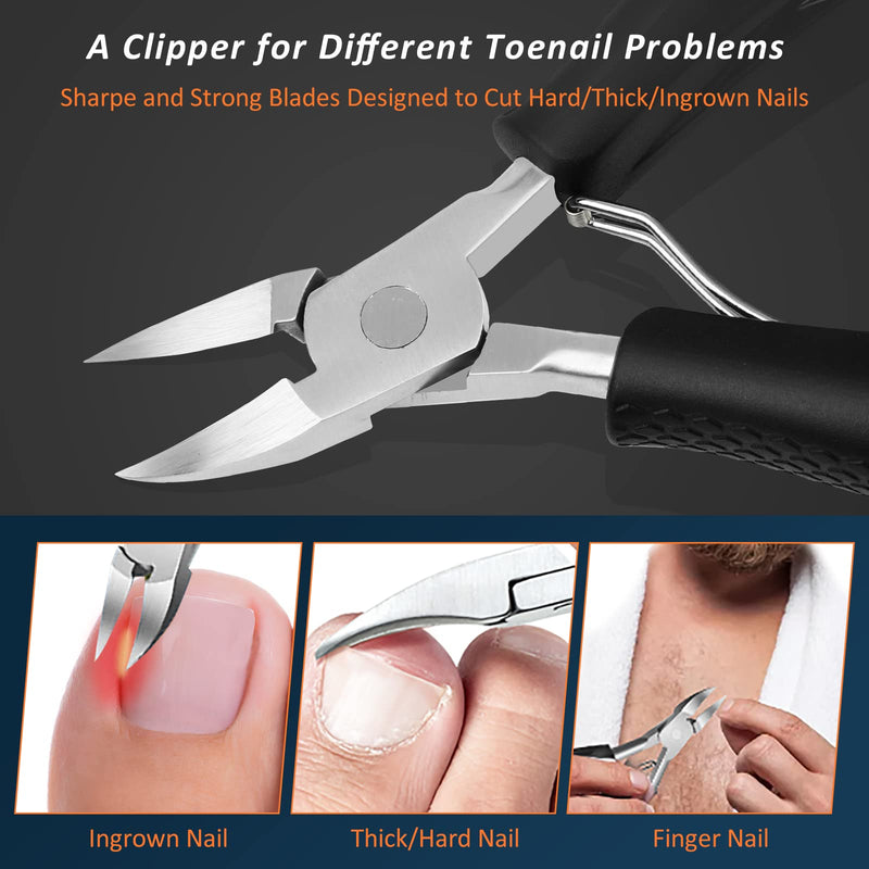 Toenail Clippers for Thick and Ingrown Nails, Black Nail Clipper Kit and Professional Podiatrist Toenail Clippers Heavy Duty Nail Scissors Toenail Treatment Tools Kit for Men Women Elderly - NewNest Australia
