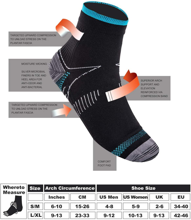 Compression Socks for Women & Men-Upgraded Sport Plantar Fasciitis Arch Support- Low Cut Compression Foot Socks Best for Athletic Sports, Running, Medical, Travel, Pregnancy (6 Pairs) Black S-M - NewNest Australia