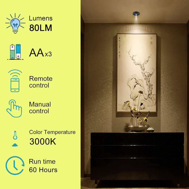 Wireless Spotlights,Battery Operated Spotlight with 2 Remote, Indoor Accent Lights,Closet Lights with Rotatable Lights Head, Stick on Art Lights for Picture Gold - NewNest Australia