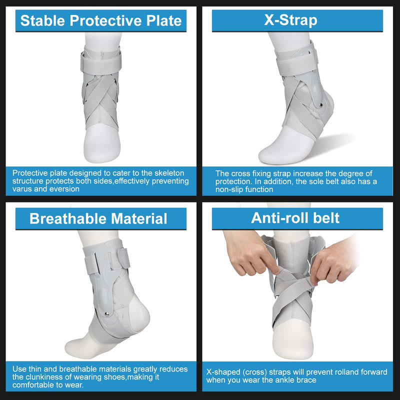 Ankle Support Brace with Side Stabilizers and Cross Auxiliary Fixing Belt Strength Protection for Sports Injury Recovery Ankle Sprain, Arthritis, Strain, Fatigue, Foot Pain Relief 1 Piece (M) Grey M - NewNest Australia