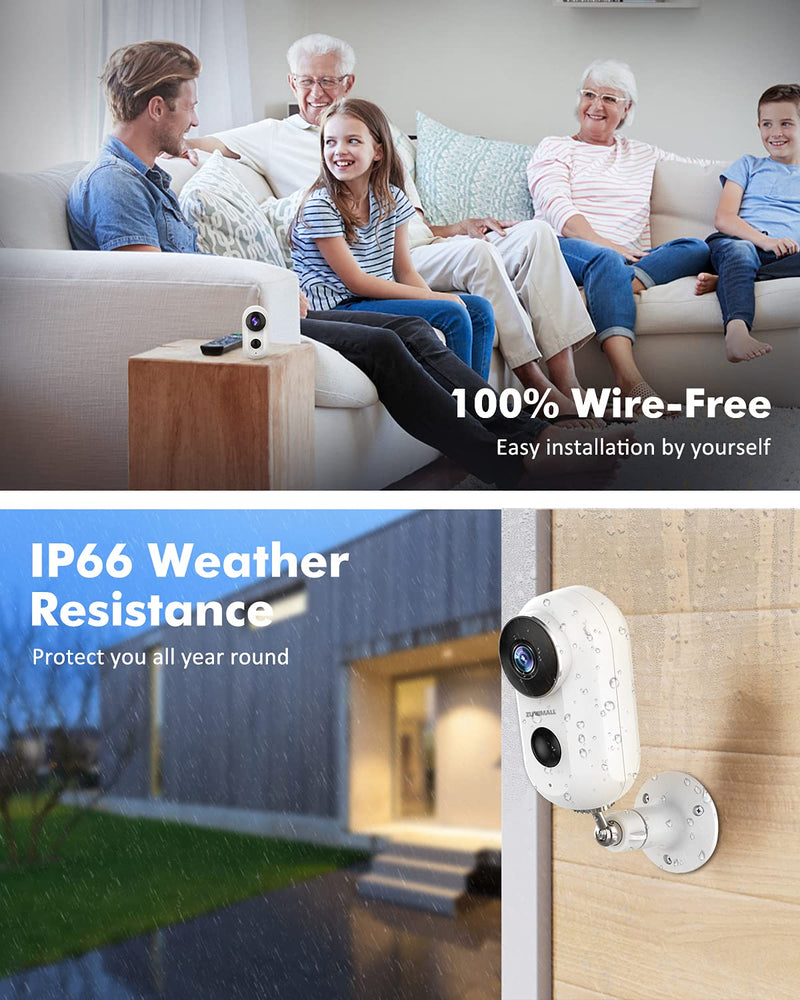 Wireless Rechargeable Battery Powered WiFi Camera, Home Security Camera, Night Vision, Indoor/Outdoor, 1080P Video with Motion Detection, 2-Way Audio, Waterproof, compatible with Cloud Storage/SD Slot White - NewNest Australia