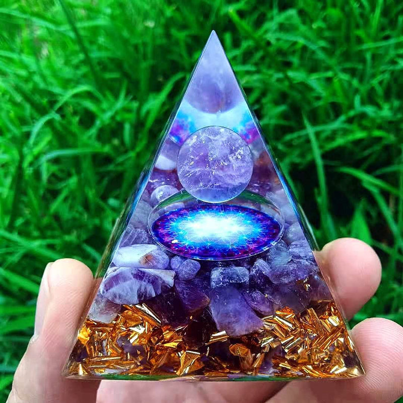 ycyingcheng Amethyste Pyramid Ogan Crystal Energy Tower, Nature Reiki Chakra Crushed Stone, Positive Energy Generator Orgonite Pyramid Protection Energy Protection Home Office Decor T - NewNest Australia