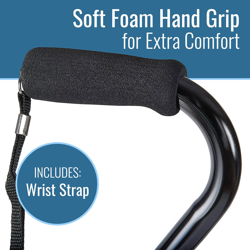DMI Walking Cane and Walking Stick for Adult Men and Women, Lightweight and Adjustable from 33-37 Inches, Supports up to 250 Pounds with Ergonomic Soft Foam Offset Hand Grip and Wrist Strap, Black - NewNest Australia