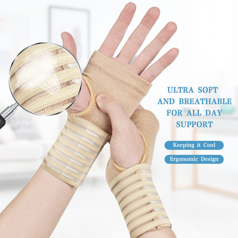 ACWOO Wrist Brace, 2 Pack Elastic Wrist Support with Strap, Wrist Compression Wrap Adjustable Wrist Strap Relieves Wrist Pain, Tendonitis, Sports Use for Men and Women, Right & Left (Beige) Yellow - NewNest Australia