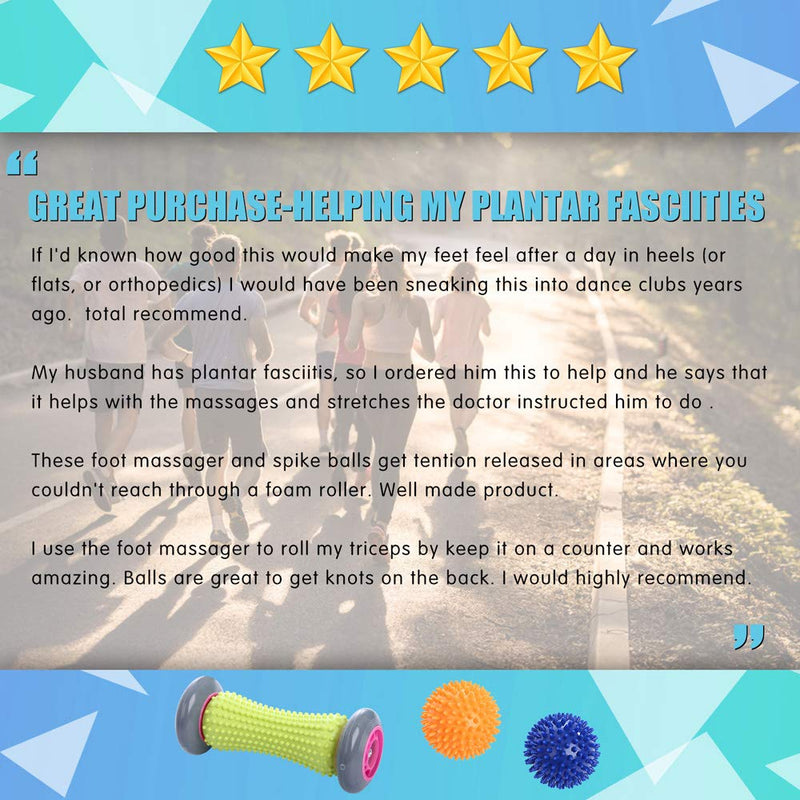 Ryson Foot Roller Massage Ball for Relief Plantar Fasciitis and Reflexology Massager for Deep Tissue Acupresssure Recovery for PLA Relax Foot Back Leg Hand Tight Muscle, 1 Roller and 2 Spiky Balls - NewNest Australia
