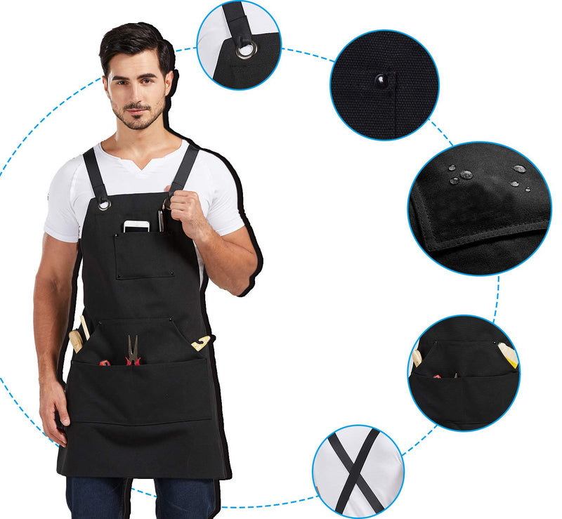 Nanxson Heavy Duty Canvas Work Apron with Tool Pockets Cross Back Adjustable Shop Apron for Men Women CF3062 One Size Black - NewNest Australia