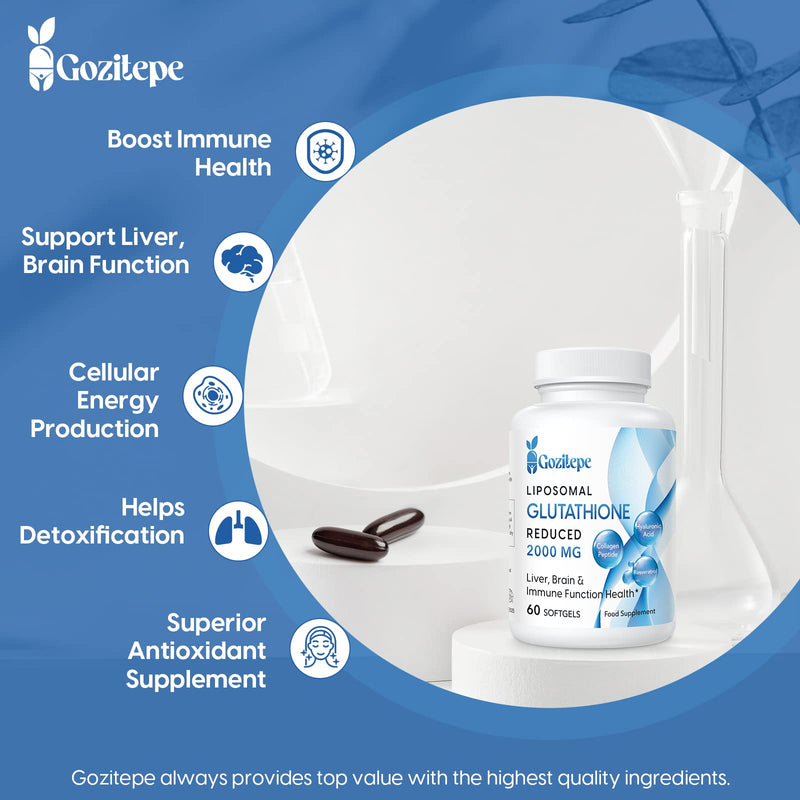 Liposomal Glutathione Reduces 2000 Mg Per Serving, Glutathione Supplement With Hyaluronic Acid + Collagen Peptide + Resveratrol For Powerful Antioxidants, 10X Better Absorption - NewNest Australia