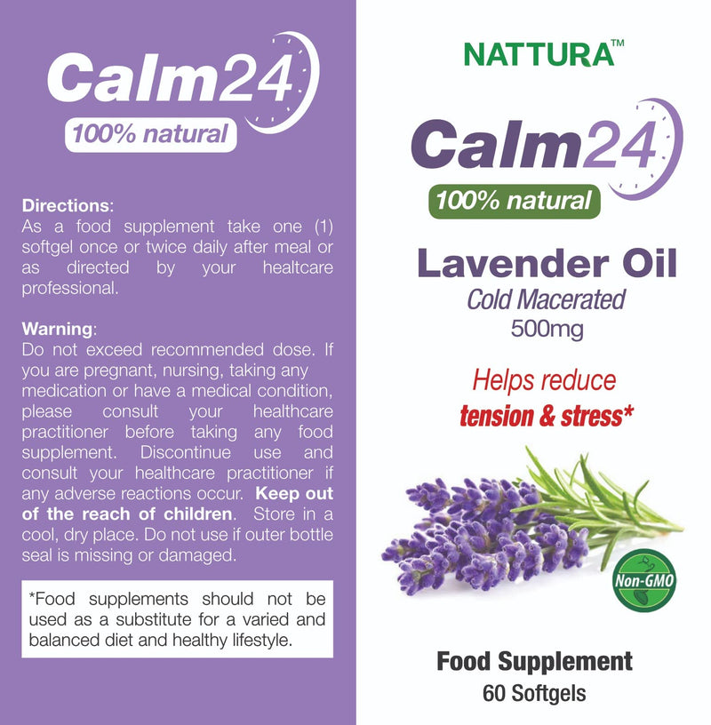 Calm Aid Lavender Oil Pills - 500mg -60 Softgels - 100% Natural, Helps Reduce Tension & Stress, Calming Supplement For Body & Mind, Sleep Aid, Anxiety Relief, Cold Macerated, Non-GMO, Certified Kosher - NewNest Australia
