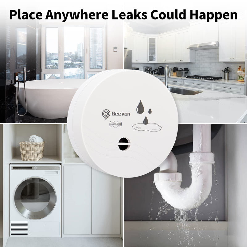 Geevon 2 Pack Water Leak Detector, 100dB Flood Detection Water Sensor Alarm Battery Operated for Basements, Bathrooms, Laundry Rooms, Kitchens, Garages, and Attics (Shipped with Battery) - NewNest Australia
