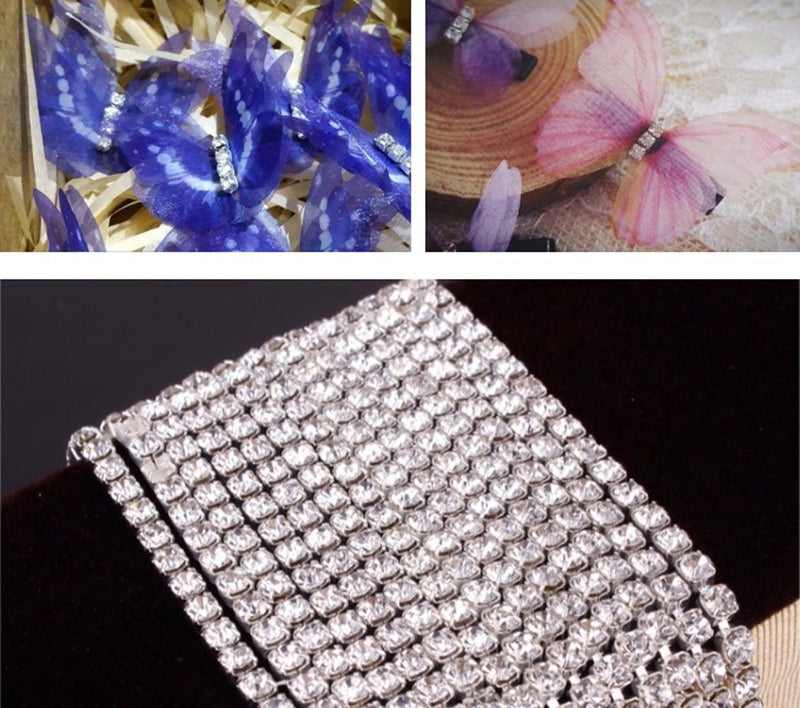 Honbay 10 Yard Crystal Rhinestone Close Chain Trim Sewing Craft 2.5mm Silver Color (Clear) clear - NewNest Australia