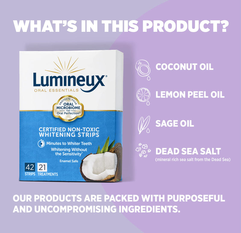 Lumineux Teeth Whitening Strips, 21 Treatments - Natural & Enamel Safe for Sensitive Teeth & Fresh Breath - Certified Non-Toxic, Fluoride Free, No Alcohol, SLS Free & Dentist Formulated - NewNest Australia
