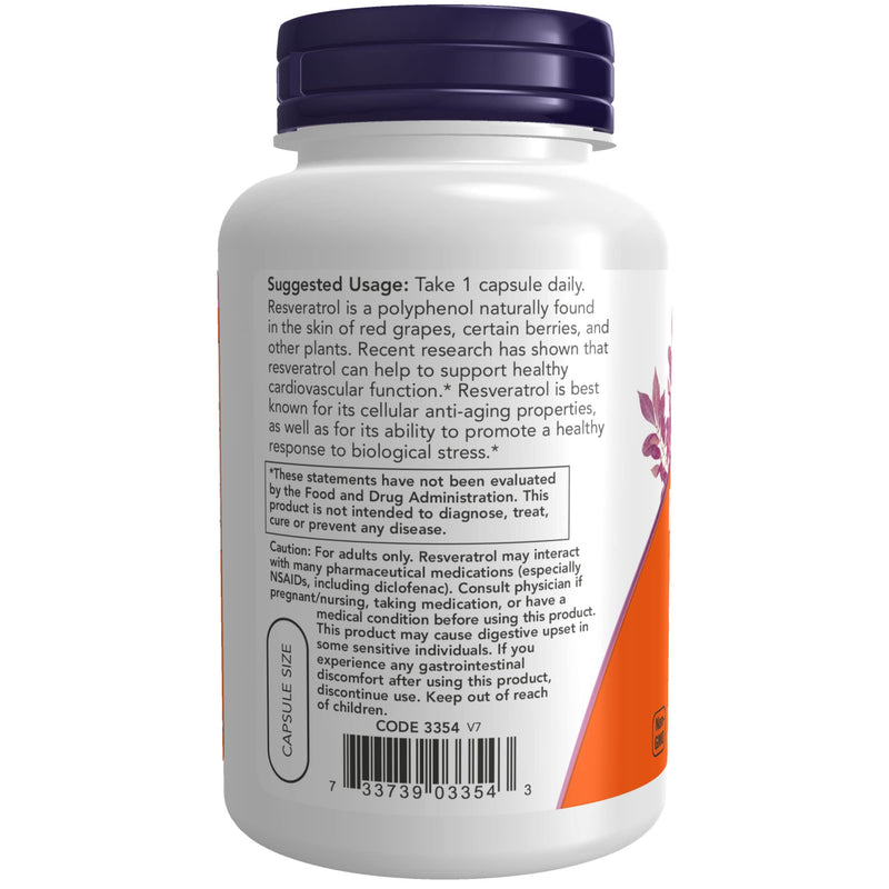 NOW Supplements, Natural Resveratrol 200 mg with Red Wine Extract, 120 Veg Capsules - NewNest Australia