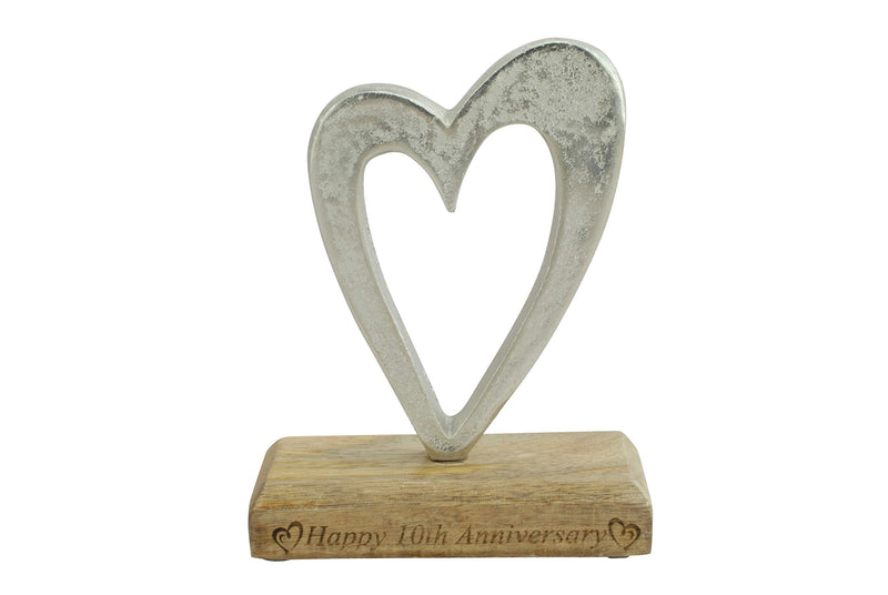 NewNest Australia - 10th Anniversary Rustic Metal Heart Decoration – Free Standing Aluminium & Wooden Decoration (hssanni-10) 