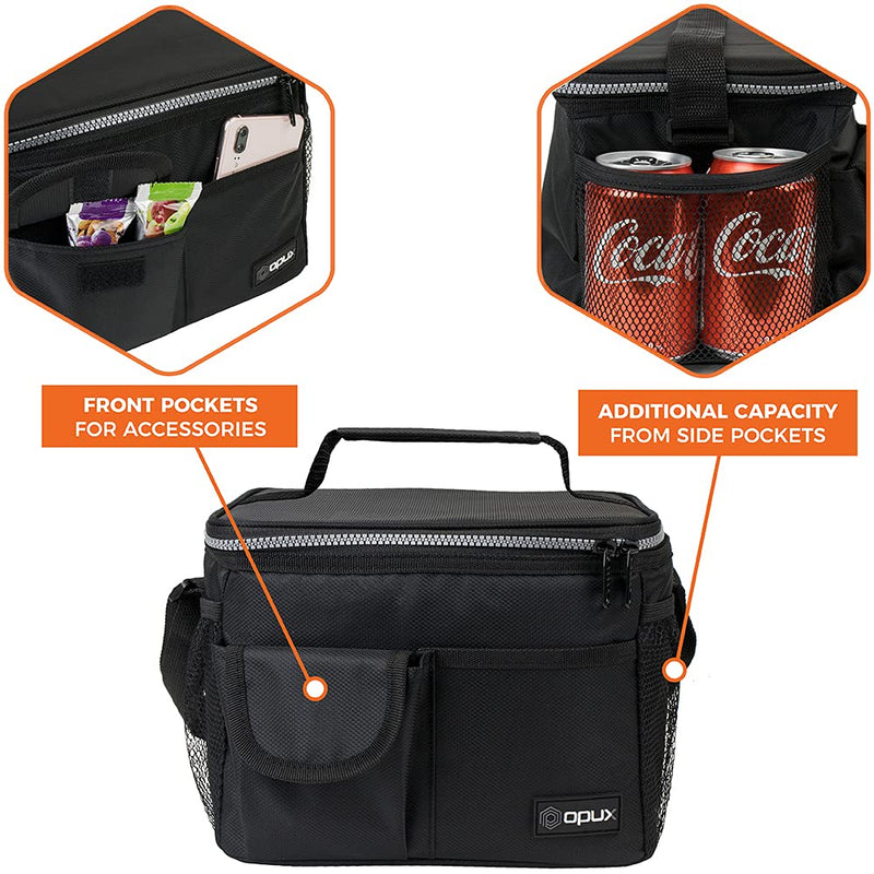 OPUX Insulated Lunch Box for Men Women, Leakproof Thermal Lunch Bag Cooler Work Office School, Soft Reusable Lunch Tote with Shoulder Strap, Adult Kid Lunch Pail Kit, 14 Cans, Black Medium - 8L - NewNest Australia