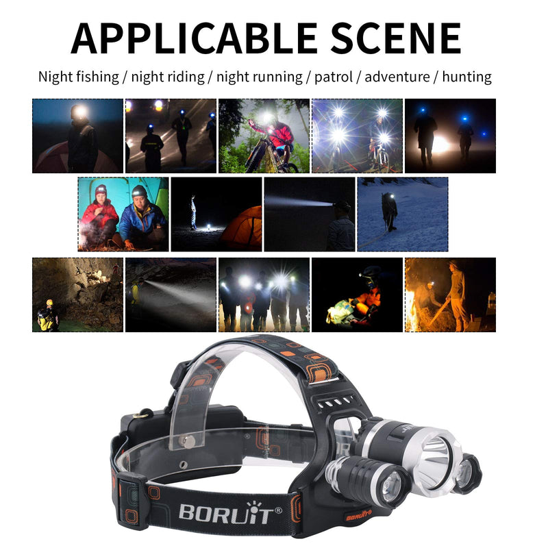 BORUiT RJ-3000 LED Rechargeable Headlamp - White & Red LED Hunting Headlamps - Red Backlight - 3 Mode 5000 Lumens Tactical Flashlight Head Lamp for Running, Camping, Hiking & More Red Light Headlamp - NewNest Australia