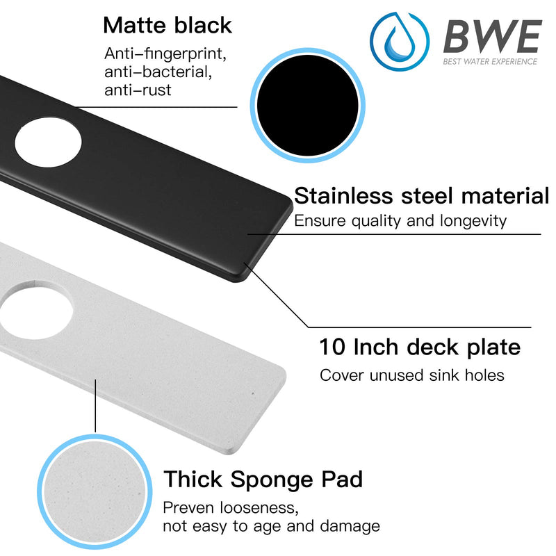 BWE Faucet Cover Sink Hole Deck plate 10 Inch for 1 or 3 Hole Black Bathroom or Kitchen Sink Faucet Oversized Escutcheon Plate Vessel Vanity Basin Sink Stainless Steel Plate Square Modern 10"Matte Black - NewNest Australia