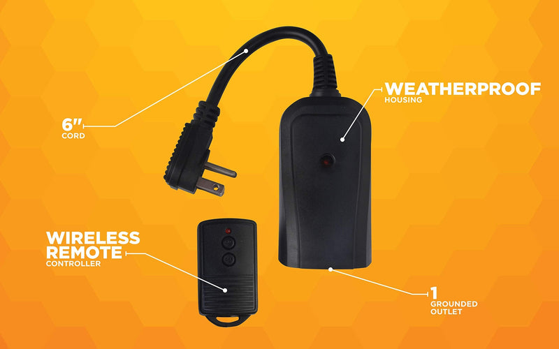 Woods 32555WD Weatherproof Outdoor Electrical Outlet Switch, Wireless Remote Control Plug In, 100 ft Control Range, Weatherproof Remote Control Converter, 60-ft Frequency Range, 1 Pack, Black - NewNest Australia