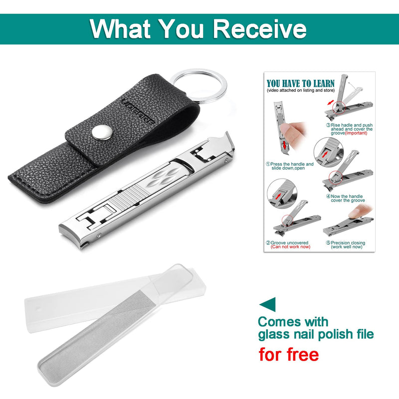 VOGARB Portable Nail Clippers For Thick Nails Ultra Thin Foldable Wide Jaw Opening Cutter With Safety Lock Double Head Curved and Bevel Trimmer For Toenail Fingernail Travel Design (Silver) Silver - NewNest Australia