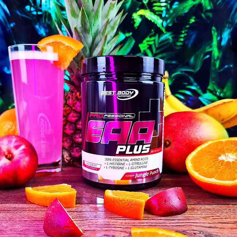 Best Body Nutrition Professional Eaa Plus - All 8 Essential Amino Acids + L-Histidine, L-Tyrosine, L-Glutamine And L-Citrulline - Vegan - Jungle Punch - 450 G Tin - NewNest Australia