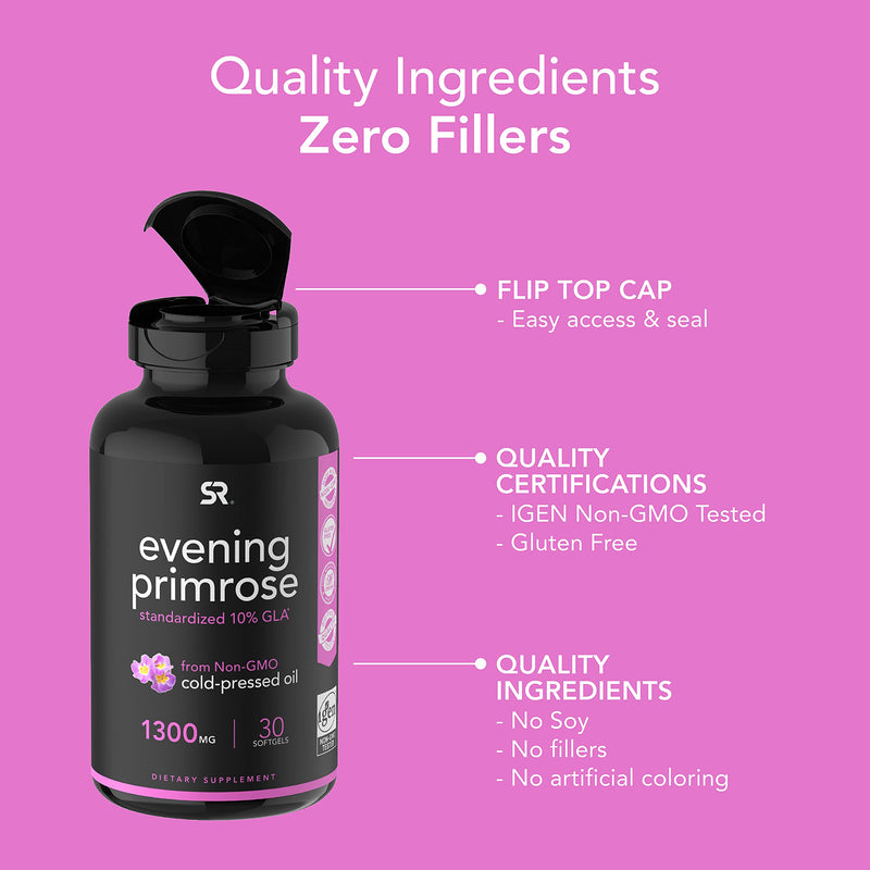 Evening Primrose Oil (1300mg) from Cold-Pressed Evening Primrose Flower | Non-GMO Verified, Hexane & Gluten Free (30 Liquid Softgels) 30 Count (Pack of 1) - NewNest Australia