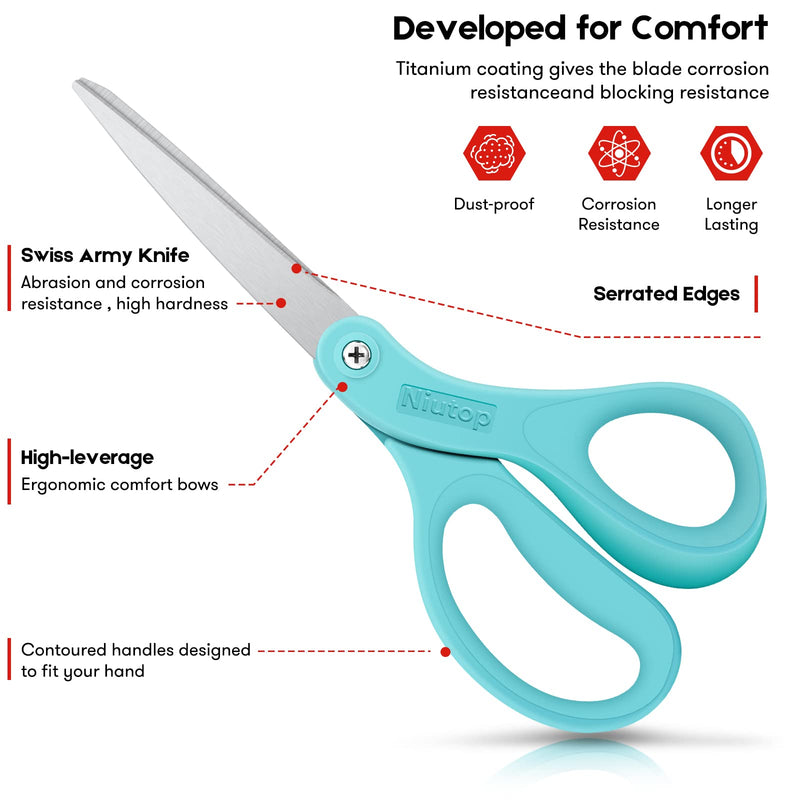 Scissors, Niutop 8" All Purpose Scissors Ergonomic Comfort Grip Craft Shears Sharp Scissors for Office Household Sewing High/Middle School Students Supplies, Black-Gray/Black-Red/Black-Yellow, 3-Pack - NewNest Australia