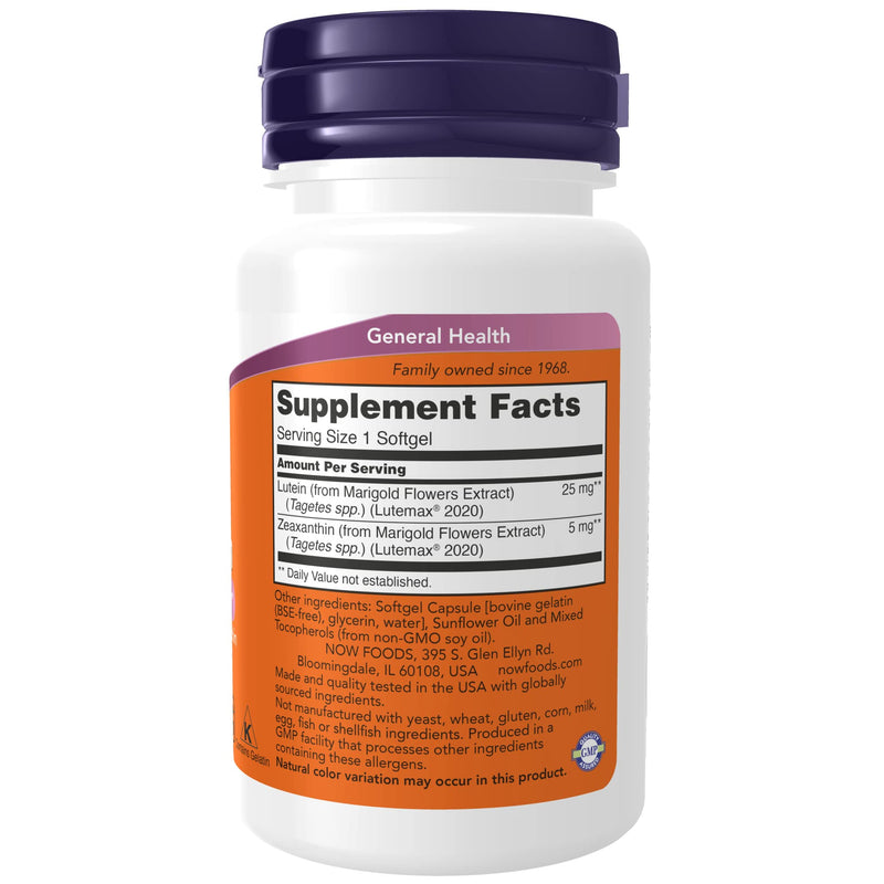 NOW Supplements Lutein & Zeaxanthin with 25 mg Lutein and 5 mg Zeaxanthin, 60 Softgels - NewNest Australia