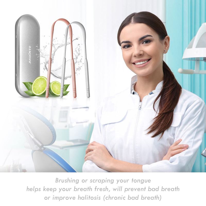JUIDINTO 2pcs Tongue Scraper Kit, Medical Grade Stainless Steel Tongue Cleaner Set, Cleans the Tongue and Fights Bad Breath, Great for Oral Care, 100% BPA Free Tongue Scrapers for Adults & Kids - NewNest Australia