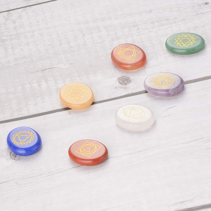 Hivexagon Natural Healing Chakra Stones, Set of 7 Worry Stones with Symbols, Reiki & Energy Healing Crystals for Meditation, Concentration, Spiritual Growth, Stress Relief - NewNest Australia