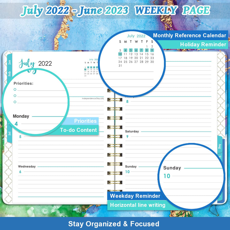 2022-2023 Academic Planner - Weekly and Monthly Planner 2022-2023, from July 2022 - June 2023, 6.4"x 8.5" with Tabs, Hardcover, Strong Binding, Thick Paper, Back Pocket, Notes ＆ Inspirational Quotes 6.4" x 8.5" - NewNest Australia