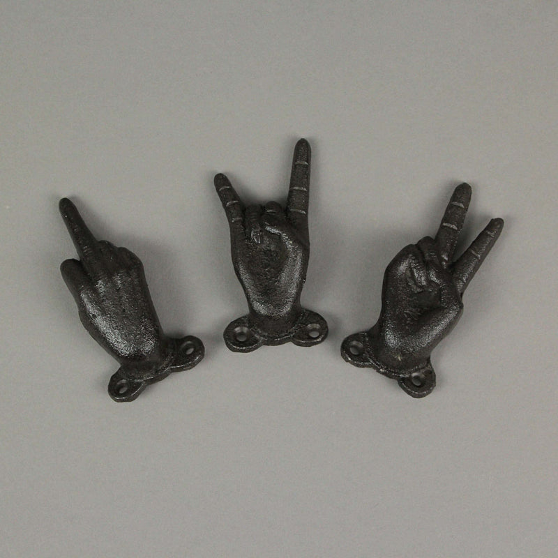 Set of 3 Cast Iron Hand Gesture Decorative Wall Hooks Key Towel Hanger Decor - NewNest Australia