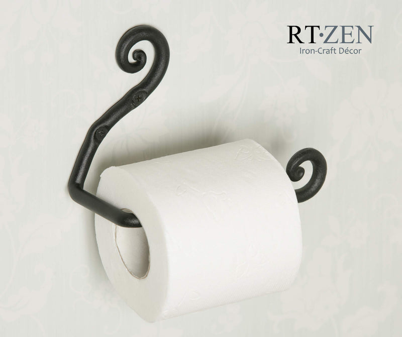 RTZEN Wrought Iron Swirl Toilet Paper Roll Holder | Rot Handmade Mounted TP Hanger Décor | Black Forged Modern Retro Handcrafted Rod Metal | Wall Mount Easy Installation - NewNest Australia