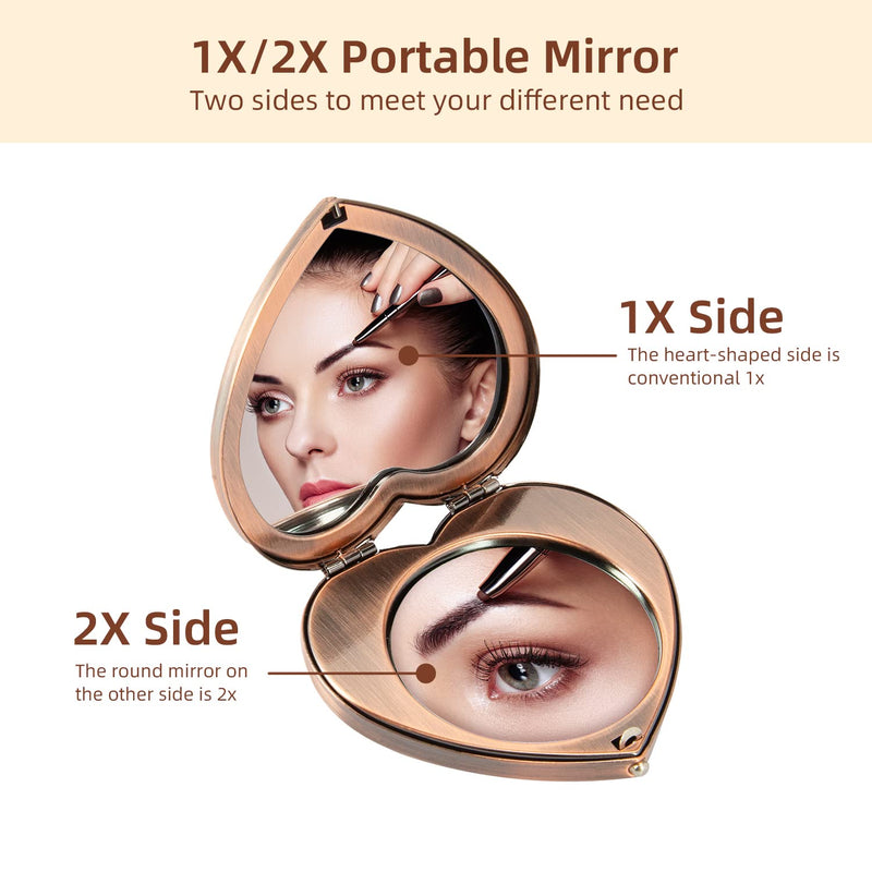 Mini Vintage Heart Elegant Makeup Mirror, Portable 1X/2X Magnifier (Antique Bronze) - NewNest Australia