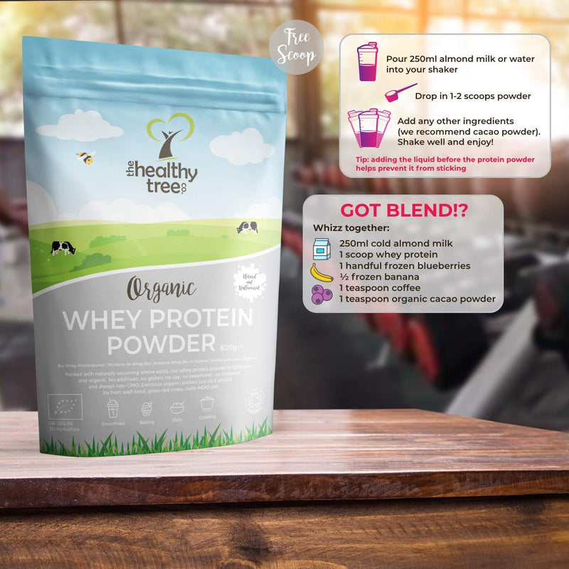 TheHealthyTree Company Organic Whey Protein Powder (600g) - Unflavoured and High in BCAAs with Free 15g Scoop - 80% Pure Whey Protein from Grass Fed Cows 600 g (Pack of 1) - NewNest Australia
