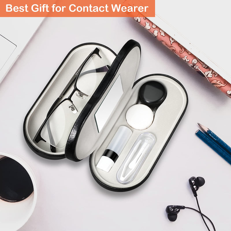 Kenobee Glasses Case, Contact Lens Case With Mirror, Tweezers And Suction Cup, Portable Double-Sided 2 In 1 Glasses Case, Contact Lens Case For Glasses, Reading Glasses, Contact Lenses (Black). - NewNest Australia