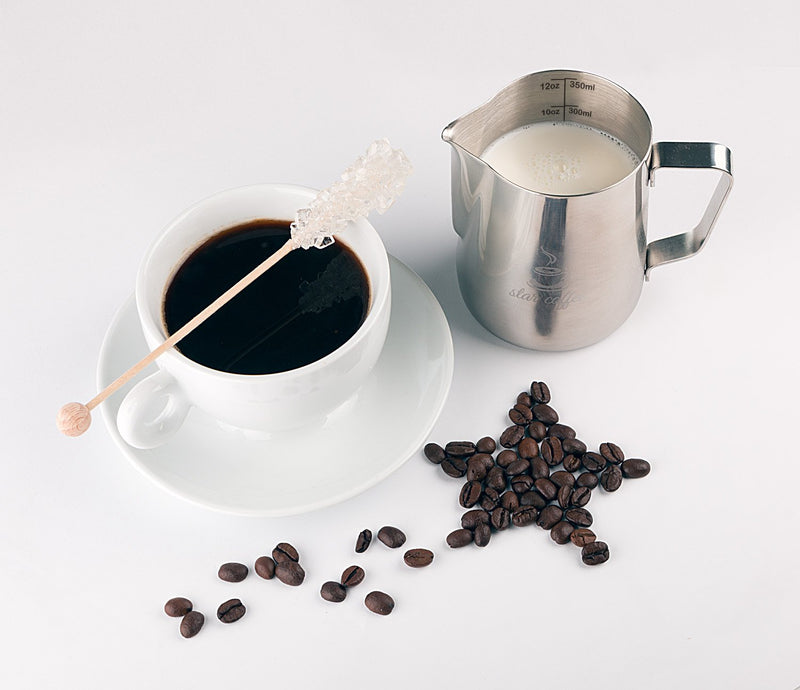 NewNest Australia - Star Coffee Frothing Pitcher 12oz - Milk Steaming Pitchers 12 20 30oz - Measurements on Both Sides Inside Plus eBook - Perfect for Espresso Machines, Milk Frothers, Latte Art - Stainless Steel Jug 12 ounces 