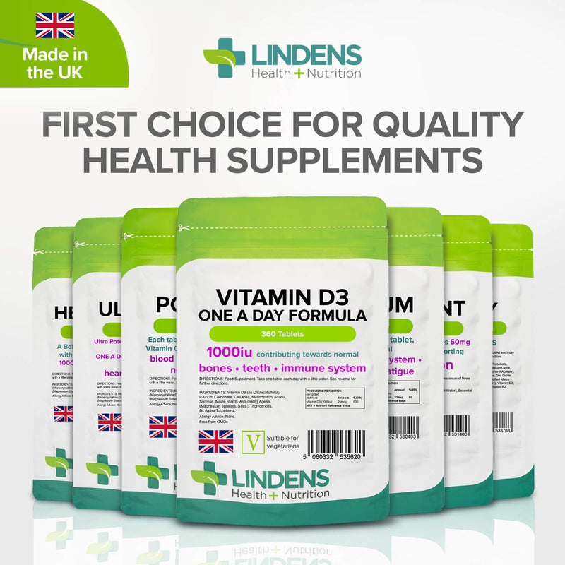 Lindens Vitamin D3 1000IU - 360 Tablets - Immune System, Bones, Teeth, UK Manufacturer Immune Support | (12 Months Supply) | Suitable for Vegetarians | Letterbox Friendly 360 Count (Pack of 1) - NewNest Australia