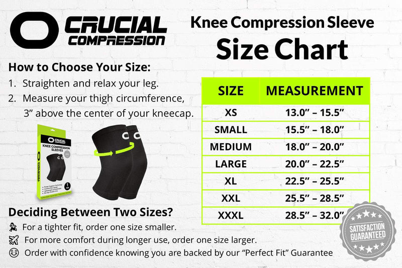Crucial Compression Knee Sleeve (1 Pair) - Best Knee Braces for Knee Pain for Men & Women - Non-Slip Knee Support for Running, Weightlifting, Basketball, Gym, Workout, Sports X-Small (13.0-15.5") Measure 3" Above Kneecap Black - NewNest Australia