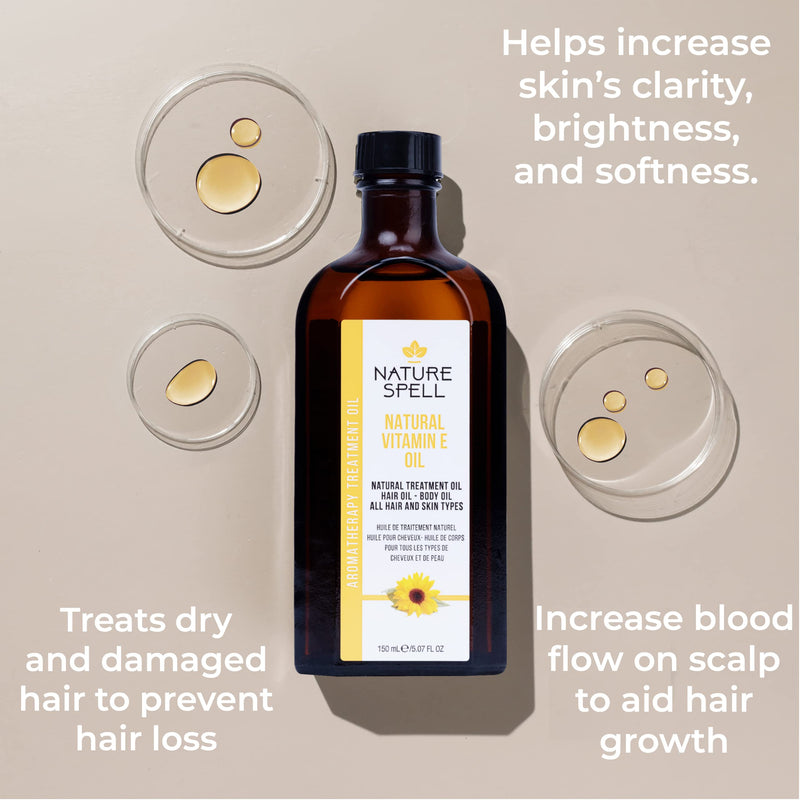 Nature Spell Vitamin E Oil for Hair & Skin 150ml – Treatment Hair Oil for Dry Damaged Hair – Skincare Oil to increase clarity, brightness, and softness – Made in the UK - NewNest Australia