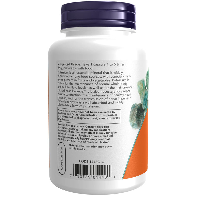 NOW Supplements, Potassium Citrate 99 mg, Supports Electrolyte Balance and Normal pH, Essential Mineral, 180 Veg Capsules - NewNest Australia