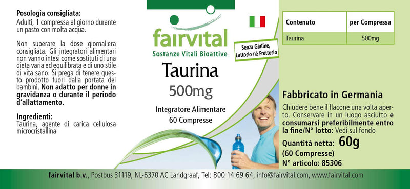 Fairvital | Taurine 500mg - HIGH DOSE - VEGAN - 60 tablets - NewNest Australia