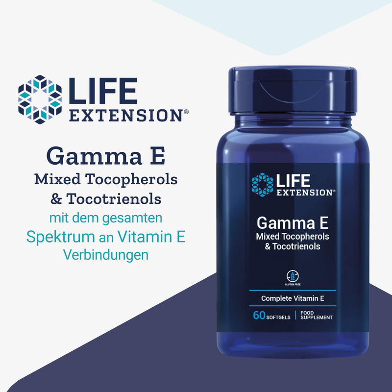 Life Extension, Gamma E, mixed tocopherols and tocotrienols, 10mg, 60 soft capsules, laboratory tested, gluten free, soy free, non-GMO - NewNest Australia
