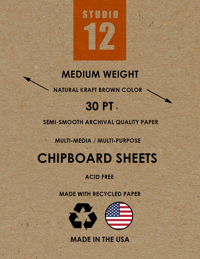 Studio 12 Chipboard Sheets. Medium Weight. Natural Kraft Brown. Great for Model Building, Scrap Booking, Creative Projects and Protecting Valuable Photos and documents. (25 Sheets) (5.5" x 8.5") 5.5" x 8.5" - NewNest Australia