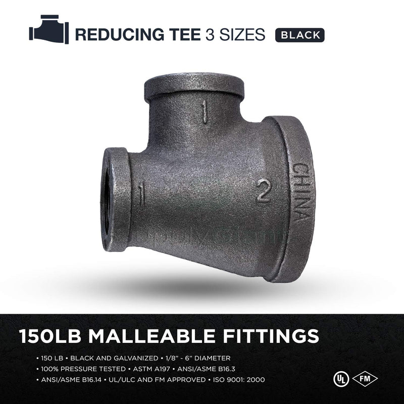 Supply Giant CNSU400J Black Malleable Three Size Reducing Tee with Female Threaded Fitting 2 in. x 1 in. x 1 in. - NewNest Australia