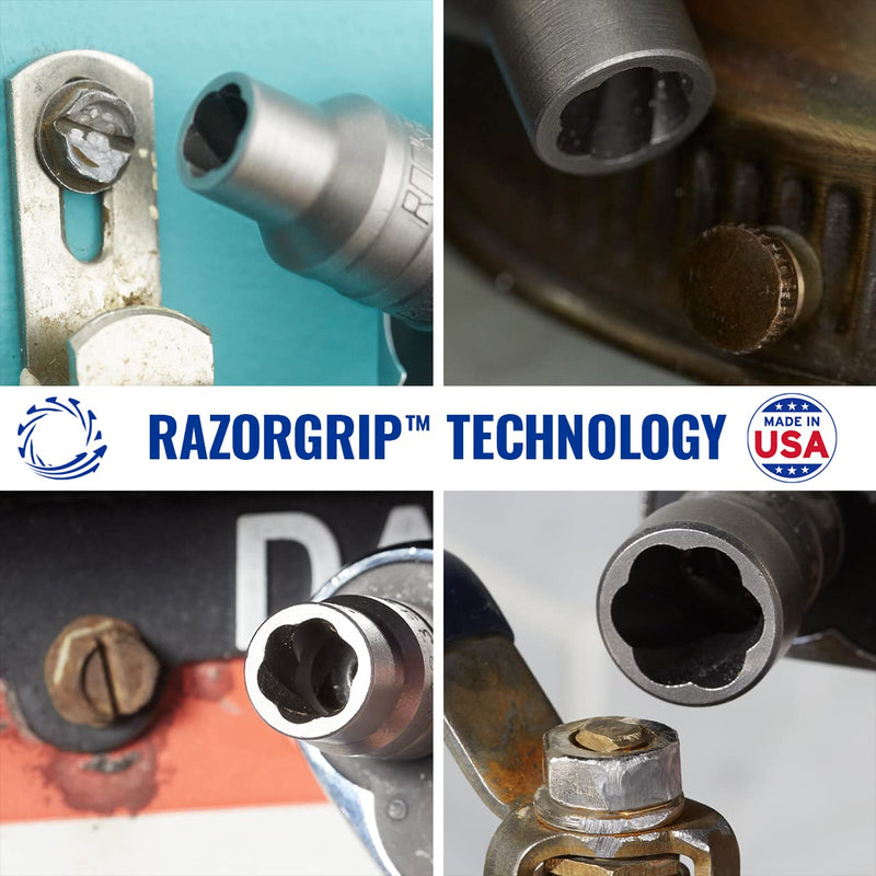ROCKETSOCKET | 8 Pieces 1/4" Drive Bolt Lug Nut Extractor Socket Tool Set | RAZORGRIP Technology Extract Damaged, Frozen, Rusted, Rounded-Off Bolts, Nuts & Screws | Made in USA Steel 8pc set - NewNest Australia
