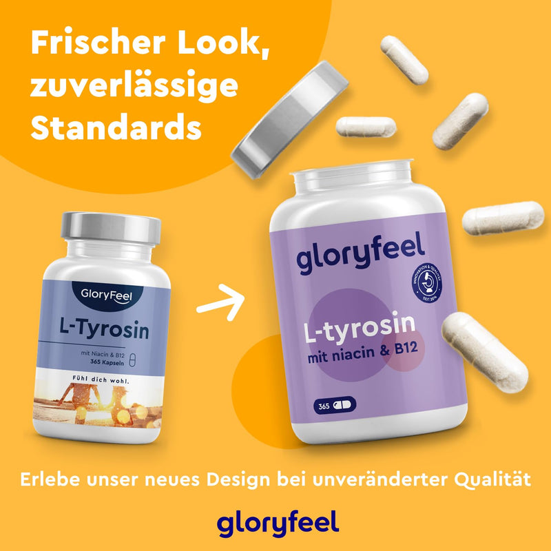 L-Tyrosine high dose - 365 capsules - With 1,000 mg tyrosine per daily dose - Amino acid with vitamin B for nerves, metabolism and psyche * - Supplies for half a year - 100% vegan - NewNest Australia
